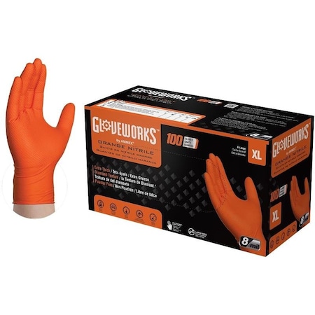HeavyDuty Disposable Gloves, XL, Nitrile, PowderFree, Orange, 912 In L